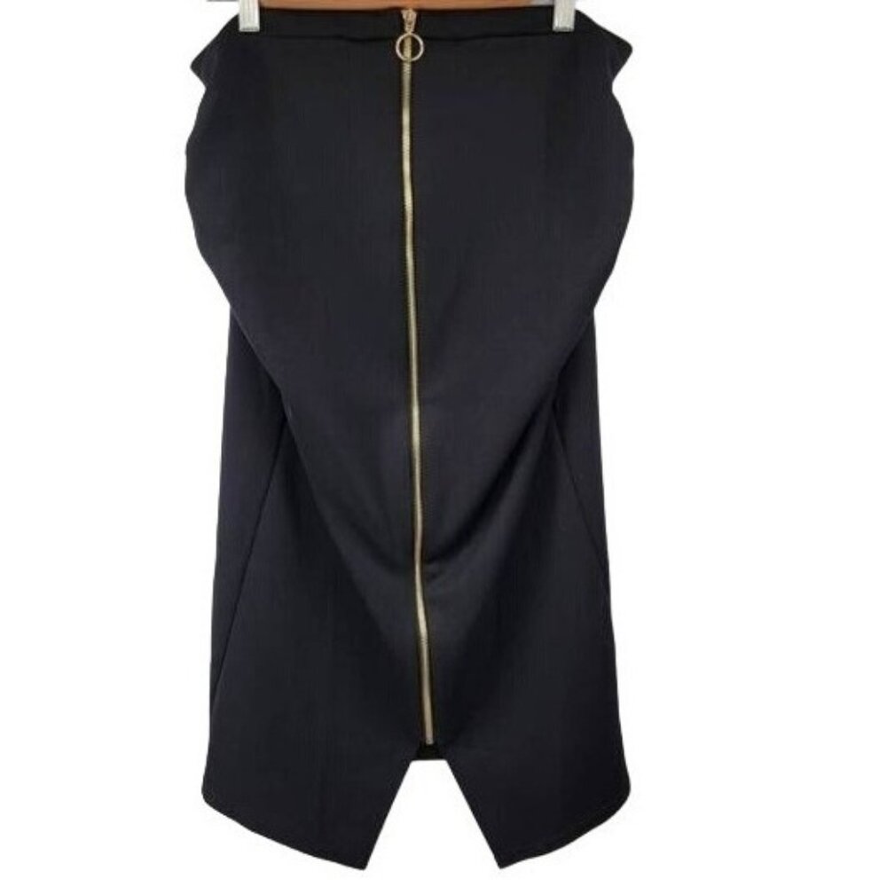 ASOS Women's Black Pencil Skirt Size 10 Maternity Gold‎ Zipper Front New